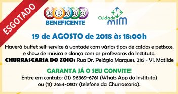 Bingo Beneficente no dia 19/08 Bingo Beneficente do Instituto Cuida de Mim | Vagas Esgotadas!